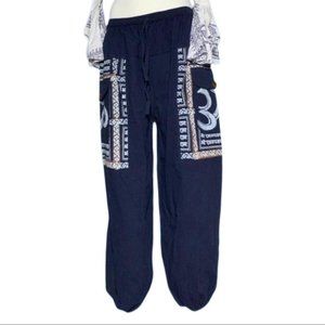 Women's Blue and White Drawstrings Handcrafted Pockets Trousers